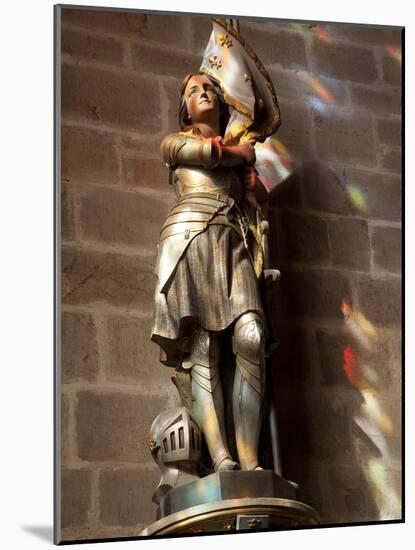 Statue of St. Joan of Arc with Coloured Light from Stained Glass, Church of Notre Dame, Vitre, Brit-Nick Servian-Mounted Photographic Print