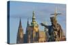 Statue of St. John the Baptist on the Charles Bridge with the Prague Castle and St. Vitus Cathedral-Tom Haseltine-Stretched Canvas
