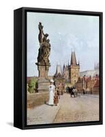 Statue of St. Lutgardis on the Charles Bridge, Prague, Illustration from "Stara Praha ," circa 1900-Vaclav Jansa-Framed Stretched Canvas