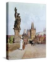 Statue of St. Lutgardis on the Charles Bridge, Prague, Illustration from "Stara Praha ," circa 1900-Vaclav Jansa-Stretched Canvas
