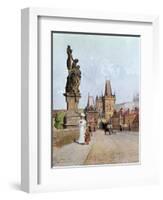 Statue of St. Lutgardis on the Charles Bridge, Prague, Illustration from "Stara Praha ," circa 1900-Vaclav Jansa-Framed Giclee Print