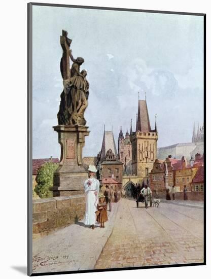 Statue of St. Lutgardis on the Charles Bridge, Prague, Illustration from "Stara Praha ," circa 1900-Vaclav Jansa-Mounted Giclee Print