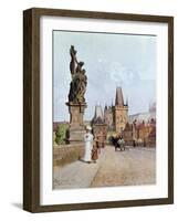 Statue of St. Lutgardis on the Charles Bridge, Prague, Illustration from "Stara Praha ," circa 1900-Vaclav Jansa-Framed Giclee Print