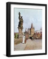 Statue of St. Lutgardis on the Charles Bridge, Prague, Illustration from "Stara Praha ," circa 1900-Vaclav Jansa-Framed Giclee Print