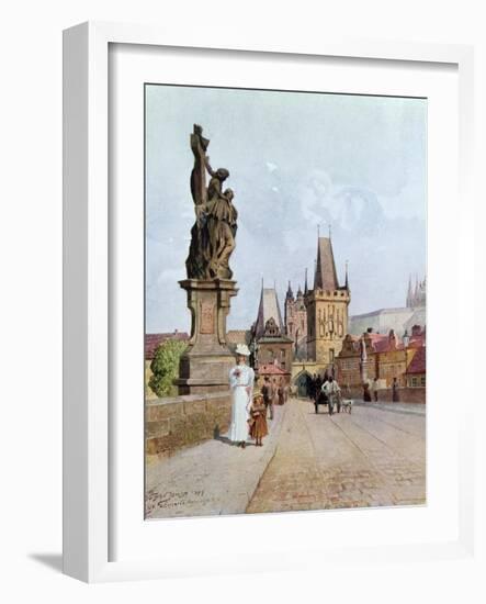 Statue of St. Lutgardis on the Charles Bridge, Prague, Illustration from "Stara Praha ," circa 1900-Vaclav Jansa-Framed Giclee Print