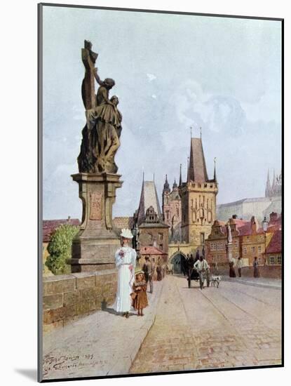 Statue of St. Lutgardis on the Charles Bridge, Prague, Illustration from "Stara Praha ," circa 1900-Vaclav Jansa-Mounted Giclee Print