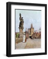 Statue of St. Lutgardis on the Charles Bridge, Prague, Illustration from "Stara Praha ," circa 1900-Vaclav Jansa-Framed Premium Giclee Print