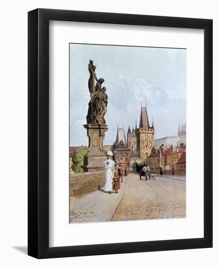 Statue of St. Lutgardis on the Charles Bridge, Prague, Illustration from "Stara Praha ," circa 1900-Vaclav Jansa-Framed Premium Giclee Print