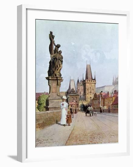 Statue of St. Lutgardis on the Charles Bridge, Prague, Illustration from "Stara Praha ," circa 1900-Vaclav Jansa-Framed Giclee Print