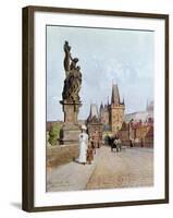 Statue of St. Lutgardis on the Charles Bridge, Prague, Illustration from "Stara Praha ," circa 1900-Vaclav Jansa-Framed Giclee Print