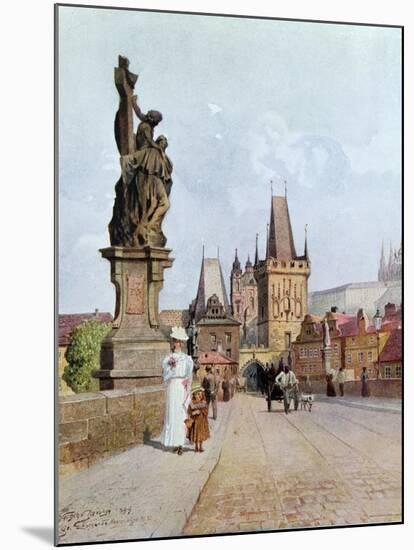 Statue of St. Lutgardis on the Charles Bridge, Prague, Illustration from "Stara Praha ," circa 1900-Vaclav Jansa-Mounted Giclee Print