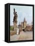 Statue of St. Lutgardis on the Charles Bridge, Prague, Illustration from "Stara Praha ," circa 1900-Vaclav Jansa-Framed Stretched Canvas