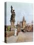 Statue of St. Lutgardis on the Charles Bridge, Prague, Illustration from "Stara Praha ," circa 1900-Vaclav Jansa-Stretched Canvas