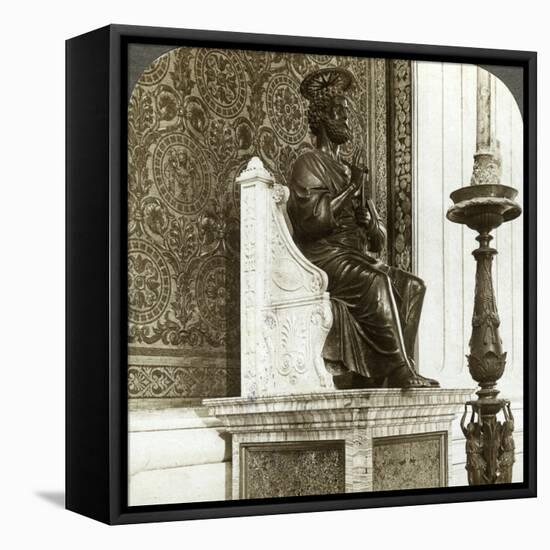 Statue of St Peter, St Peter's Basilica, Rome, Italy-Underwood & Underwood-Framed Stretched Canvas