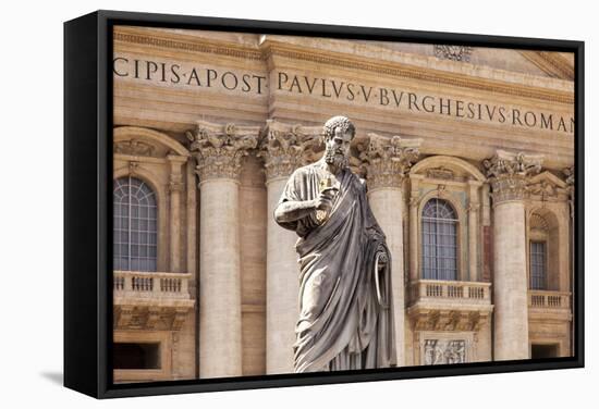 Statue of St. Peter, St. Peter's Piazza, Vatican, Rome, Lazio, Italy, Europe-Simon Montgomery-Framed Stretched Canvas