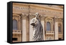 Statue of St. Peter, St. Peter's Piazza, Vatican, Rome, Lazio, Italy, Europe-Simon Montgomery-Framed Stretched Canvas