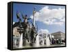 Statue of the Brothers and Sister Who Founded Kiev, Maidan Nezalezhnosti-Christian Kober-Framed Stretched Canvas