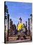 Statue of the Buddha with Religious Offerings, Wat Mahathat, Sukothai, Thailand-Adina Tovy-Stretched Canvas