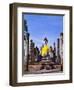 Statue of the Buddha with Religious Offerings, Wat Mahathat, Sukothai, Thailand-Adina Tovy-Framed Photographic Print