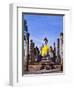 Statue of the Buddha with Religious Offerings, Wat Mahathat, Sukothai, Thailand-Adina Tovy-Framed Photographic Print