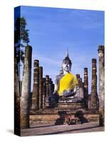 Statue of the Buddha with Religious Offerings, Wat Mahathat, Sukothai, Thailand-Adina Tovy-Stretched Canvas