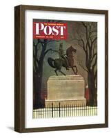 "Statue of Washington on His Horse," Saturday Evening Post Cover, February 22, 1947-John Atherton-Framed Premium Giclee Print