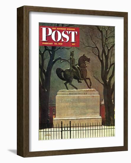 "Statue of Washington on His Horse," Saturday Evening Post Cover, February 22, 1947-John Atherton-Framed Premium Giclee Print