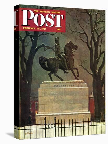 "Statue of Washington on His Horse," Saturday Evening Post Cover, February 22, 1947-John Atherton-Stretched Canvas