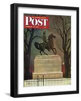 "Statue of Washington on His Horse," Saturday Evening Post Cover, February 22, 1947-John Atherton-Framed Giclee Print