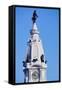 Statue of William Penn high atop City Hall in downtown Philadelphia, Pennsylvania-null-Framed Stretched Canvas