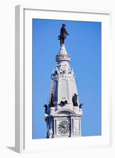 Statue of William Penn high atop City Hall in downtown Philadelphia, Pennsylvania-null-Framed Photographic Print