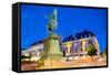 Statue on Ostra Larmgatan at Dusk, Gothenburg, Sweden, Scandinavia, Europe-Frank Fell-Framed Stretched Canvas