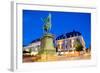 Statue on Ostra Larmgatan at Dusk, Gothenburg, Sweden, Scandinavia, Europe-Frank Fell-Framed Photographic Print