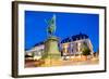 Statue on Ostra Larmgatan at Dusk, Gothenburg, Sweden, Scandinavia, Europe-Frank Fell-Framed Photographic Print