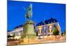 Statue on Ostra Larmgatan at Dusk, Gothenburg, Sweden, Scandinavia, Europe-Frank Fell-Mounted Photographic Print