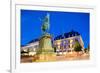 Statue on Ostra Larmgatan at Dusk, Gothenburg, Sweden, Scandinavia, Europe-Frank Fell-Framed Photographic Print