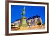 Statue on Ostra Larmgatan at Dusk, Gothenburg, Sweden, Scandinavia, Europe-Frank Fell-Framed Photographic Print