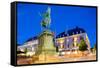 Statue on Ostra Larmgatan at Dusk, Gothenburg, Sweden, Scandinavia, Europe-Frank Fell-Framed Stretched Canvas