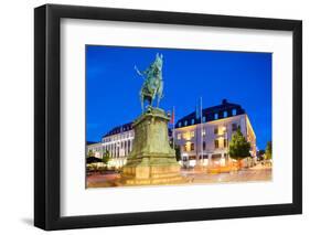 Statue on Ostra Larmgatan at Dusk, Gothenburg, Sweden, Scandinavia, Europe-Frank Fell-Framed Photographic Print