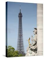 Statue on the Alexandre Iii Bridge and the Eiffel Tower, Paris, France, Europe-Richard Nebesky-Stretched Canvas