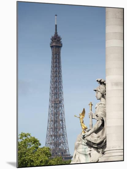 Statue on the Alexandre Iii Bridge and the Eiffel Tower, Paris, France, Europe-Richard Nebesky-Mounted Photographic Print