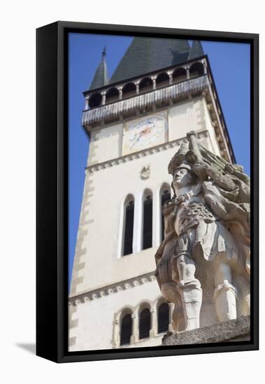 Statue Outside Basilica of St. Egidius in Radnicne Square-Ian Trower-Framed Stretched Canvas