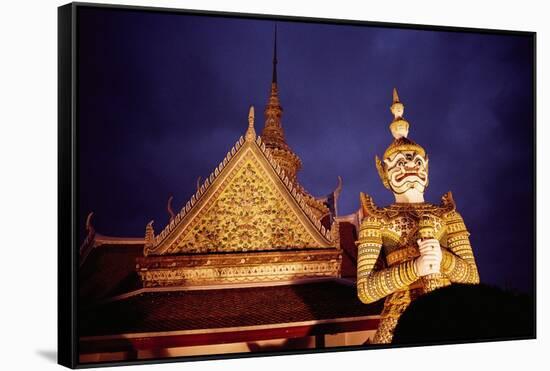 Statue Outside of Buddhist Temple-Paul Souders-Framed Stretched Canvas