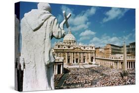 Statue Overlooking St. Peters Square-null-Stretched Canvas
