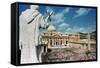 Statue Overlooking St. Peters Square-null-Framed Stretched Canvas