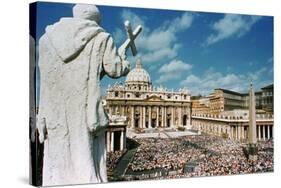 Statue Overlooking St. Peters Square-null-Stretched Canvas