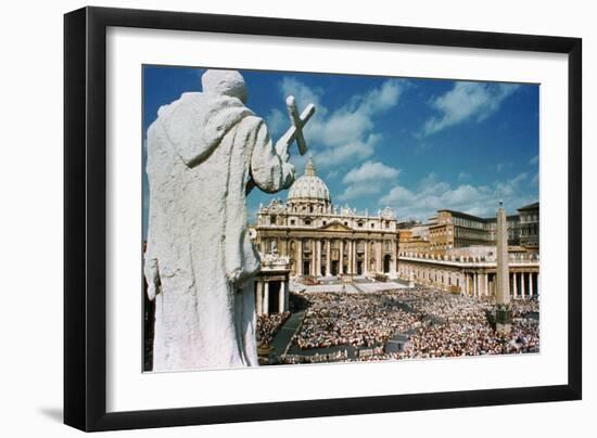 Statue Overlooking St. Peters Square-null-Framed Photographic Print