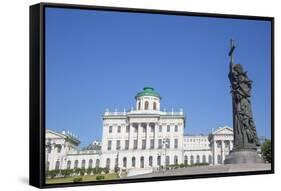 Statue, Pamyatnik Knyazyu Vladimiru, Pashkov House in the background, Moscow, Russia-Richard Maschmeyer-Framed Stretched Canvas