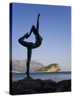 Statue Sillhouetted Against St. Nikola Island, Budva, Montenegro, Balkans, Europe-Gavin Hellier-Stretched Canvas