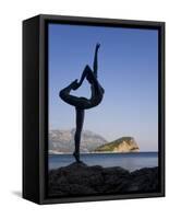 Statue Sillhouetted Against St. Nikola Island, Budva, Montenegro, Balkans, Europe-Gavin Hellier-Framed Stretched Canvas